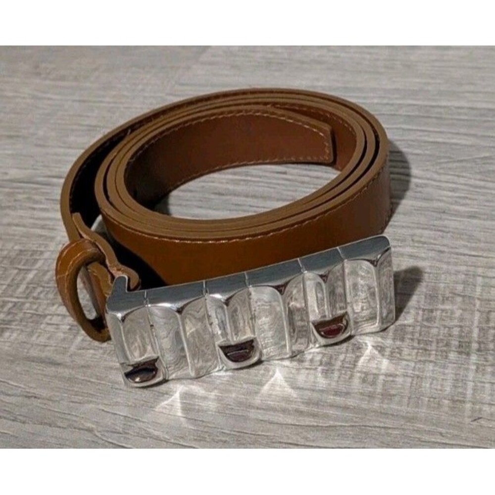 Frame Women's Sculptural Belt Size S In Cognac Brown
